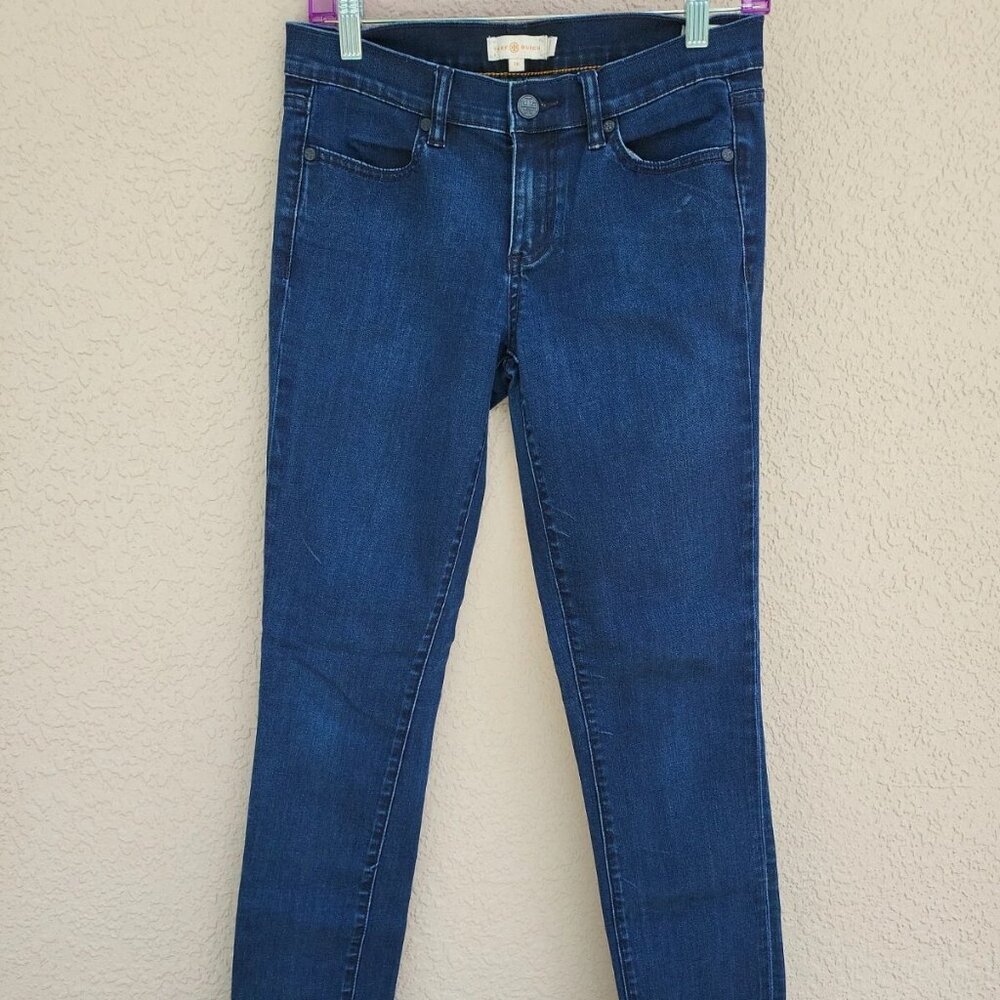Tory Burch Woman's Skinny Jean Leggings Dark Ink Blue Rinse Size 28